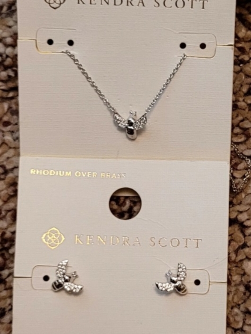 Kendra Scott Silver Bee Necklace and Stud Earrings Set